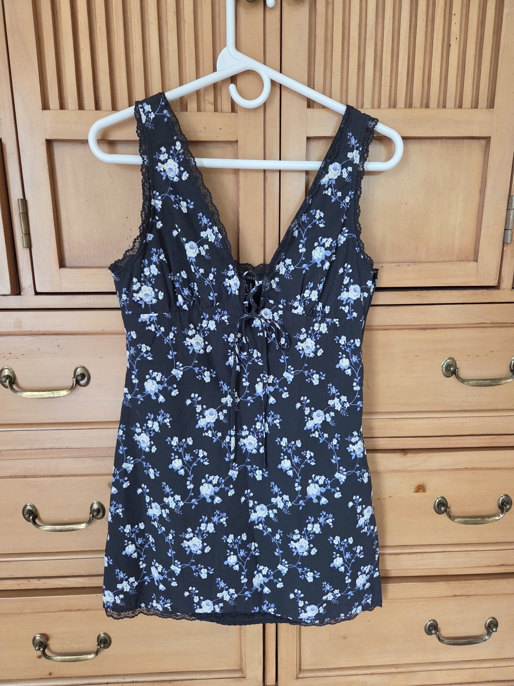 Forever 21 Black Chemise with Light Blue Floral Print